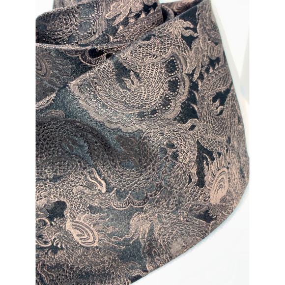 J Ferrar Mens Bronze Black Dragon Jacquard Woven Silk Blend Necktie Wide 3.75" - Picture 2 of 8